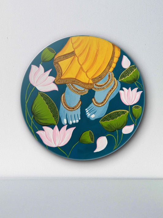 Charan Kamal: The Lotus Feet of Vraj-Luxurious | 3D Textured Wall Art | UV Printed Embossed Canvas Wall Frame for living room,home decor