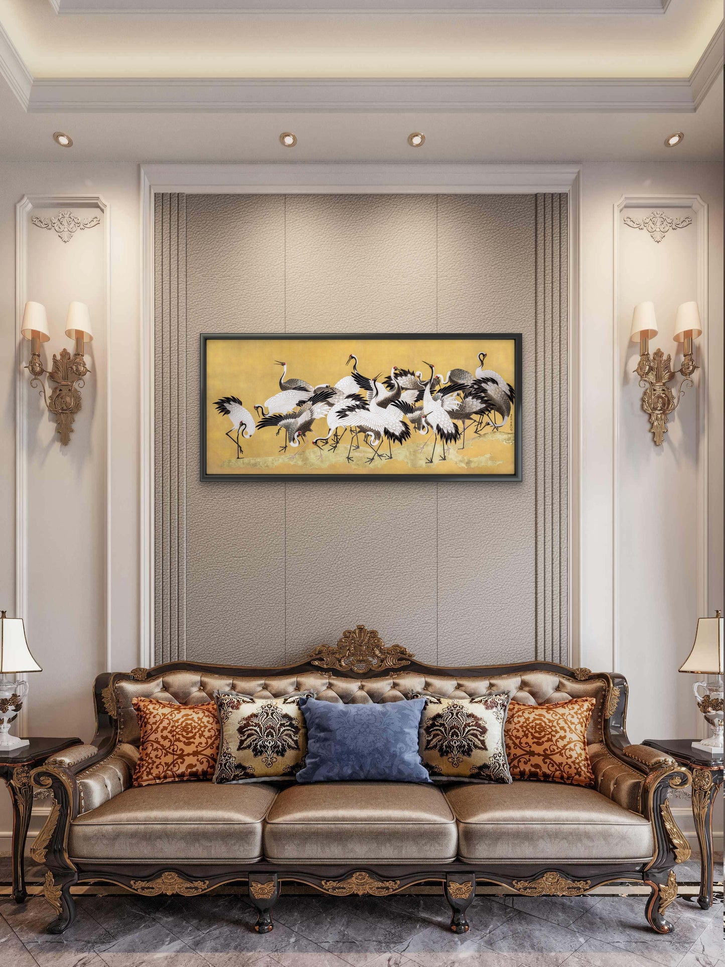 Japanese flock of cranes-Luxurious-Wildlife & Animals-3D Textured Wall Art | UV Embossed Canvas Wall Frame for Home decor