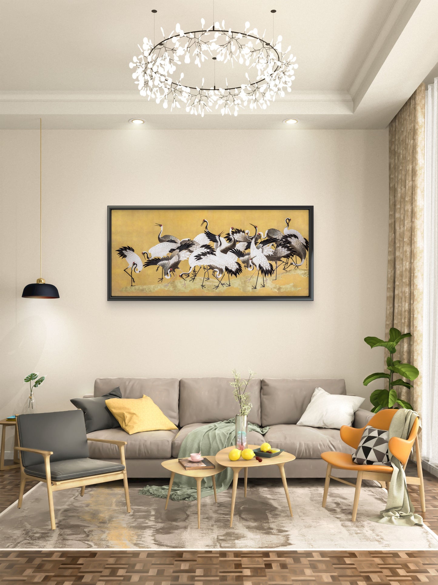 Japanese flock of cranes-Luxurious-Wildlife & Animals-3D Textured Wall Art | UV Embossed Canvas Wall Frame for Home decor