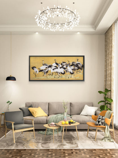 Japanese flock of cranes-Luxurious-Wildlife & Animals-3D Textured Wall Art | UV Embossed Canvas Wall Frame for Home decor