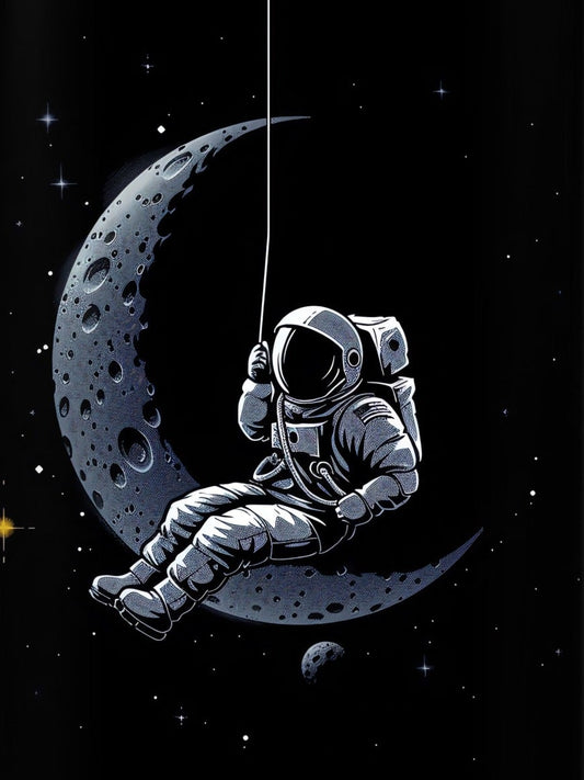astronaut-is-hanging-moon-Premium-Cosmic & Fantasy-3D Textured Wall Art | UV Embossed Canvas Wall Frame for Kids room and bed room