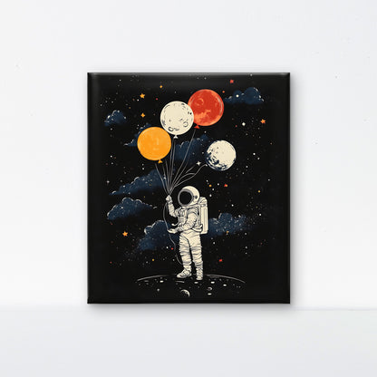 astronaut-with-balloons-sky-with-stars-moon-Premium-Cosmic & Fantasy-3D Textured Wall Art | UV Embossed Canvas Wall Frame for Kids room and living room