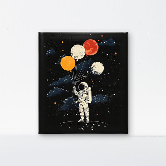 astronaut-with-balloons-sky-with-stars-moon-Premium-Cosmic & Fantasy-3D Textured Wall Art | UV Embossed Canvas Wall Frame for Kids room and living room