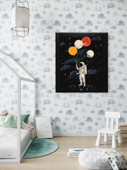 astronaut-with-balloons-sky-with-stars-moon-Premium-Cosmic & Fantasy-3D Textured Wall Art | UV Embossed Canvas Wall Frame for Kids room and living room