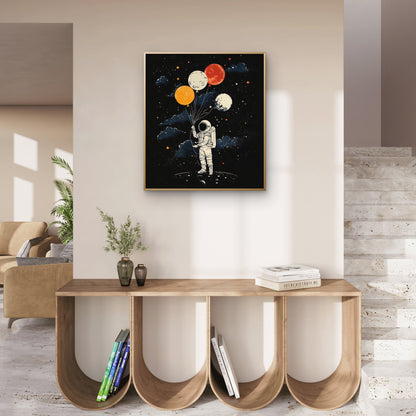 astronaut-with-balloons-sky-with-stars-moon-Premium-Cosmic & Fantasy-3D Textured Wall Art | UV Embossed Canvas Wall Frame for Kids room and living room