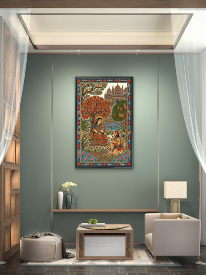 A traditional Madhubani/Mithila folk painting from India depicting the Hindu epic Ramayana-Luxurious-Indian Culture &  Folk Art-3D Textured Wall Art | UV Embossed Canvas Wall Frame for Home decor
