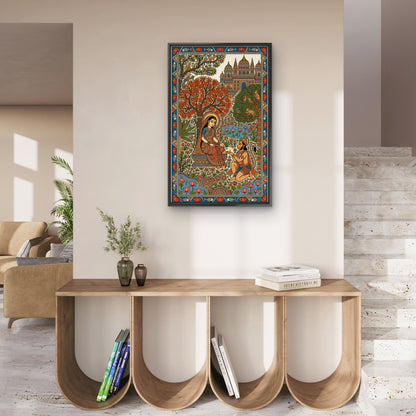 A traditional Madhubani/Mithila folk painting from India depicting the Hindu epic Ramayana-Luxurious-Indian Culture &  Folk Art-3D Textured Wall Art | UV Embossed Canvas Wall Frame for Home decor