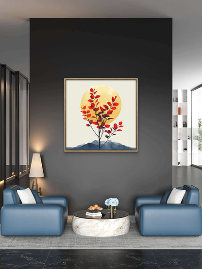 Tree-with-red-leaves-moon-Luxury-Nature & Landscape-3D Textured Wall Art | UV Embossed Canvas Wall Frame for home decor and bed room