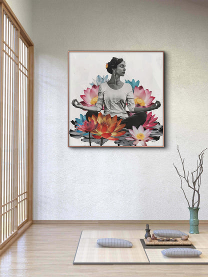 serene-meditation-amidst-vibrant-lotus-Luxurious-Serenity & Wellness-3D Textured Wall Art | UV Embossed Canvas Wall Frame for Meditation Space