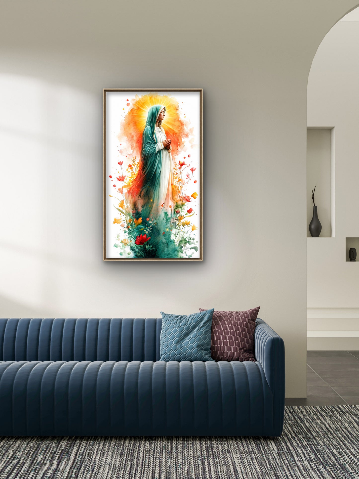 Blessed Virgin Mary-Luxurious-Gods and Divine Art 3D Textured Wall Art | UV Printed Embossed Canvas Wall Frame for Home Decor,living Room