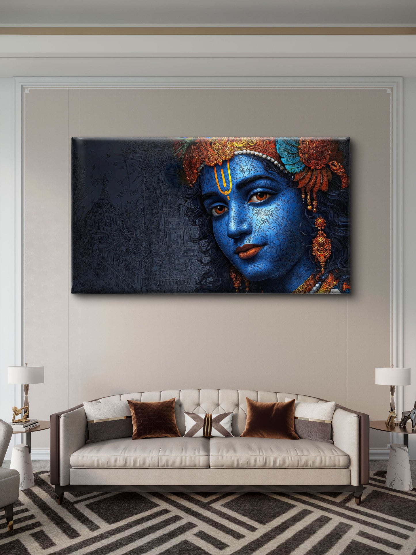 golden-jewellry-krishna-Luxurious-Spiritual & Mindful 3D Textured Wall Art | UV Printed Embossed Canvas Wall Frame for Prayer room ,Meditation Space