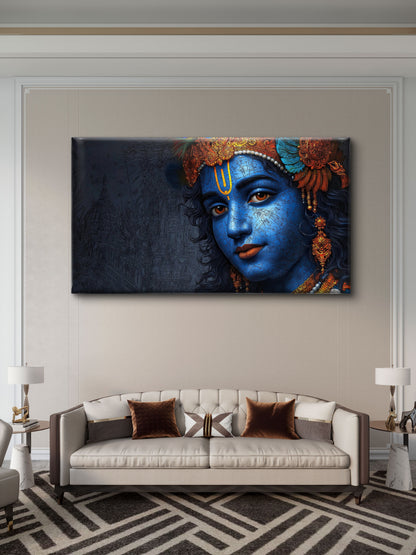 golden-jewellry-krishna-Luxurious-Spiritual & Mindful 3D Textured Wall Art | UV Printed Embossed Canvas Wall Frame for Prayer room ,Meditation Space