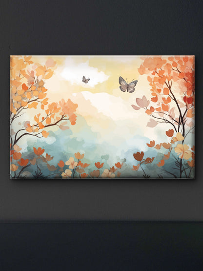 Color leaves Trees With Butterfly Premium-Floral & Botanical-3D Textured Wall Art | UV Embossed Canvas Wall Frame for home decor and bed room