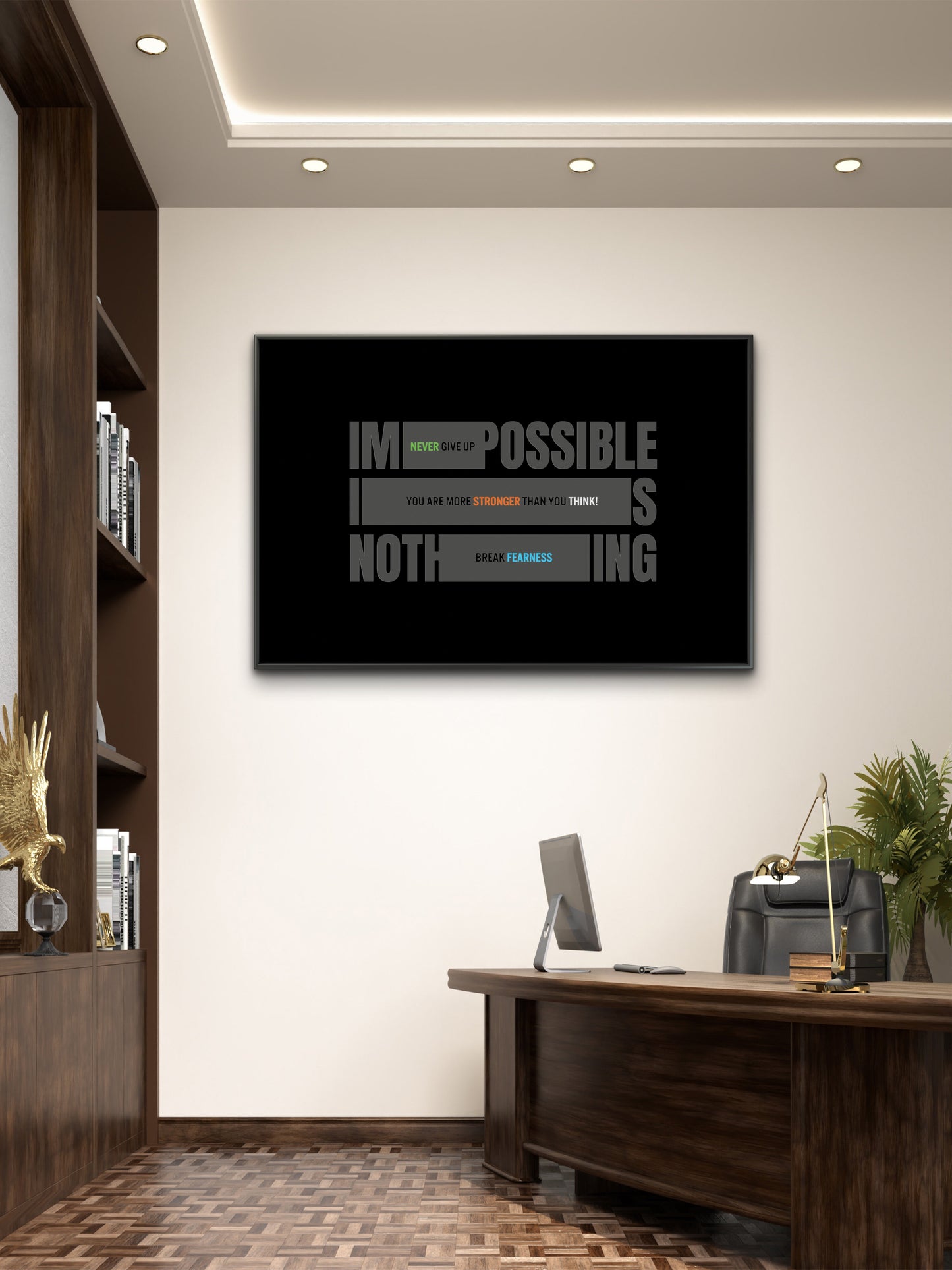 nothing is impossible-Luxurious-Motivational & Typography| 3D Textured Wall Art | UV Printed Embossed Canvas Wall Frame for Office,Meditation Space