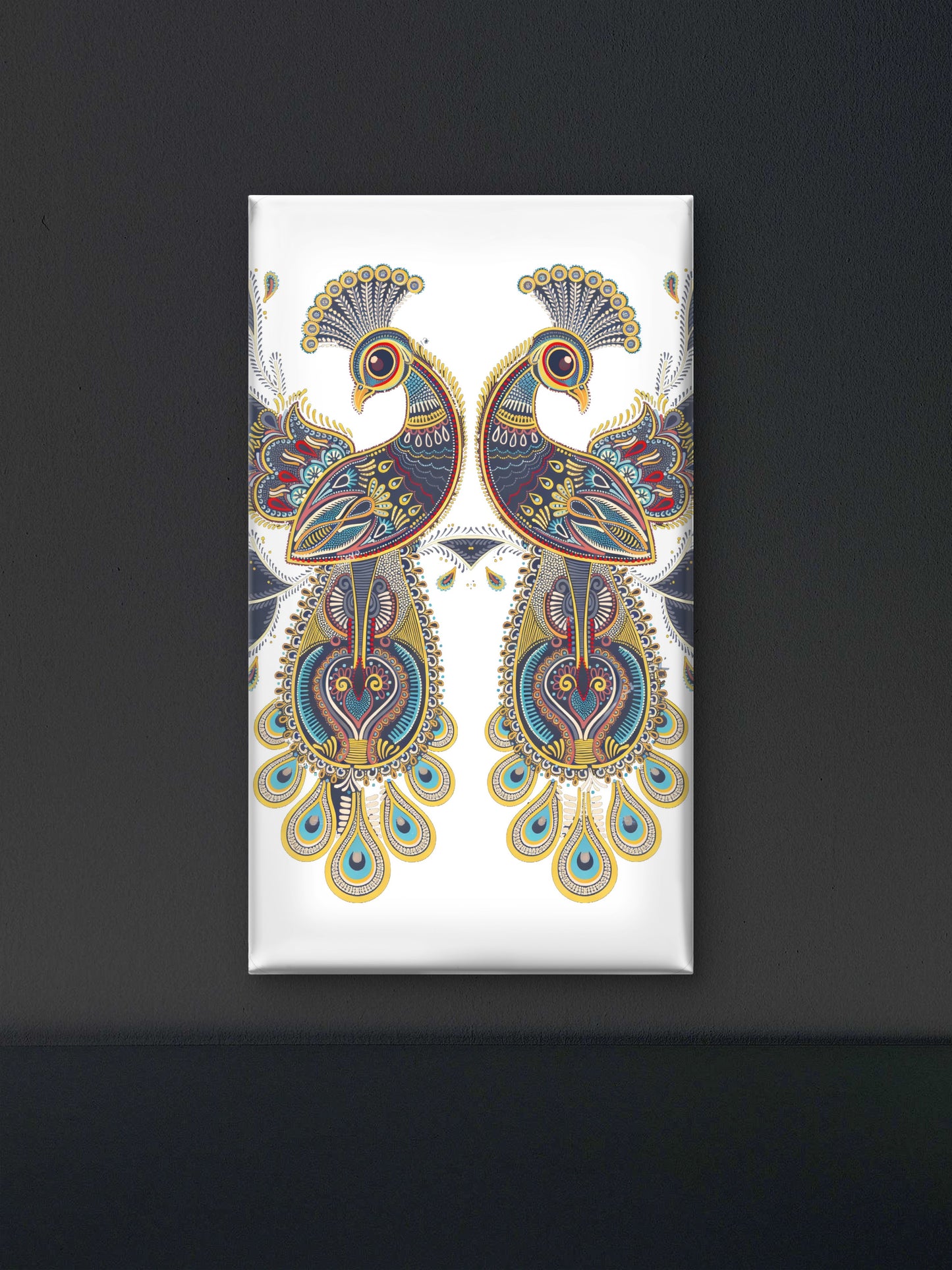 symmetrical-twin-peacocks-Luxurious-Indian Culture &  Folk Art 3D Textured Wall Art | UV Printed Embossed Canvas Wall Frame for Home Decor,living Room