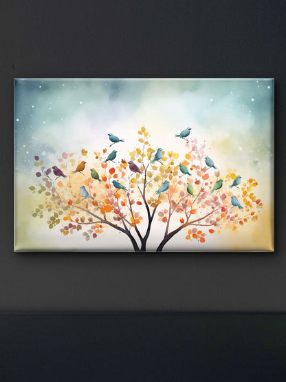 Color leaves Trees With Bird Premium-Floral & Botanical-3D Textured Wall Art | UV Embossed Canvas Wall Frame for home decor and bed room