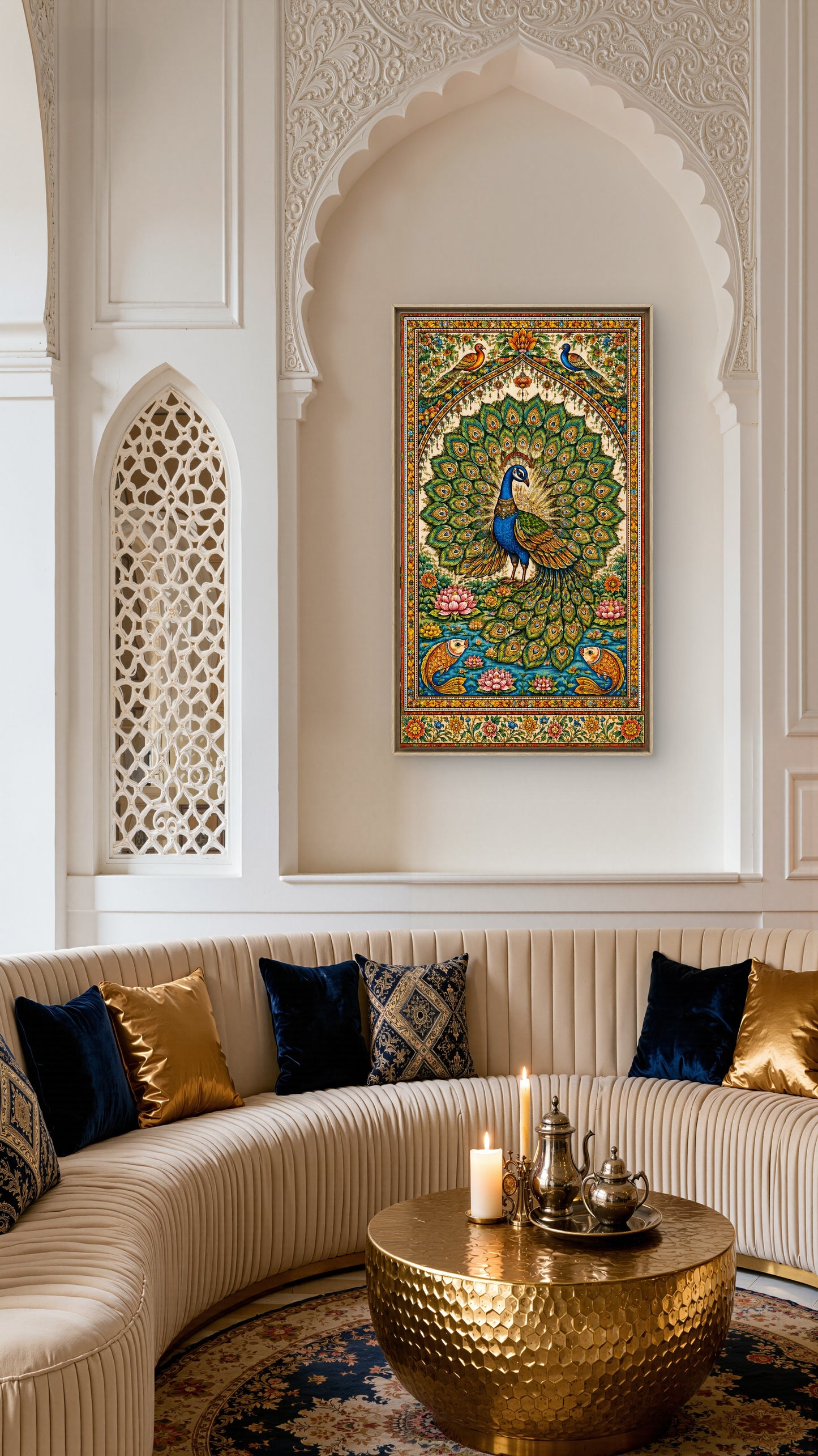 Royal Peacock-Luxurious-Indian Culture &  Folk Art 3D Textured Wall Art | UV Printed Embossed Canvas Wall Frame for Home Decor,living Room