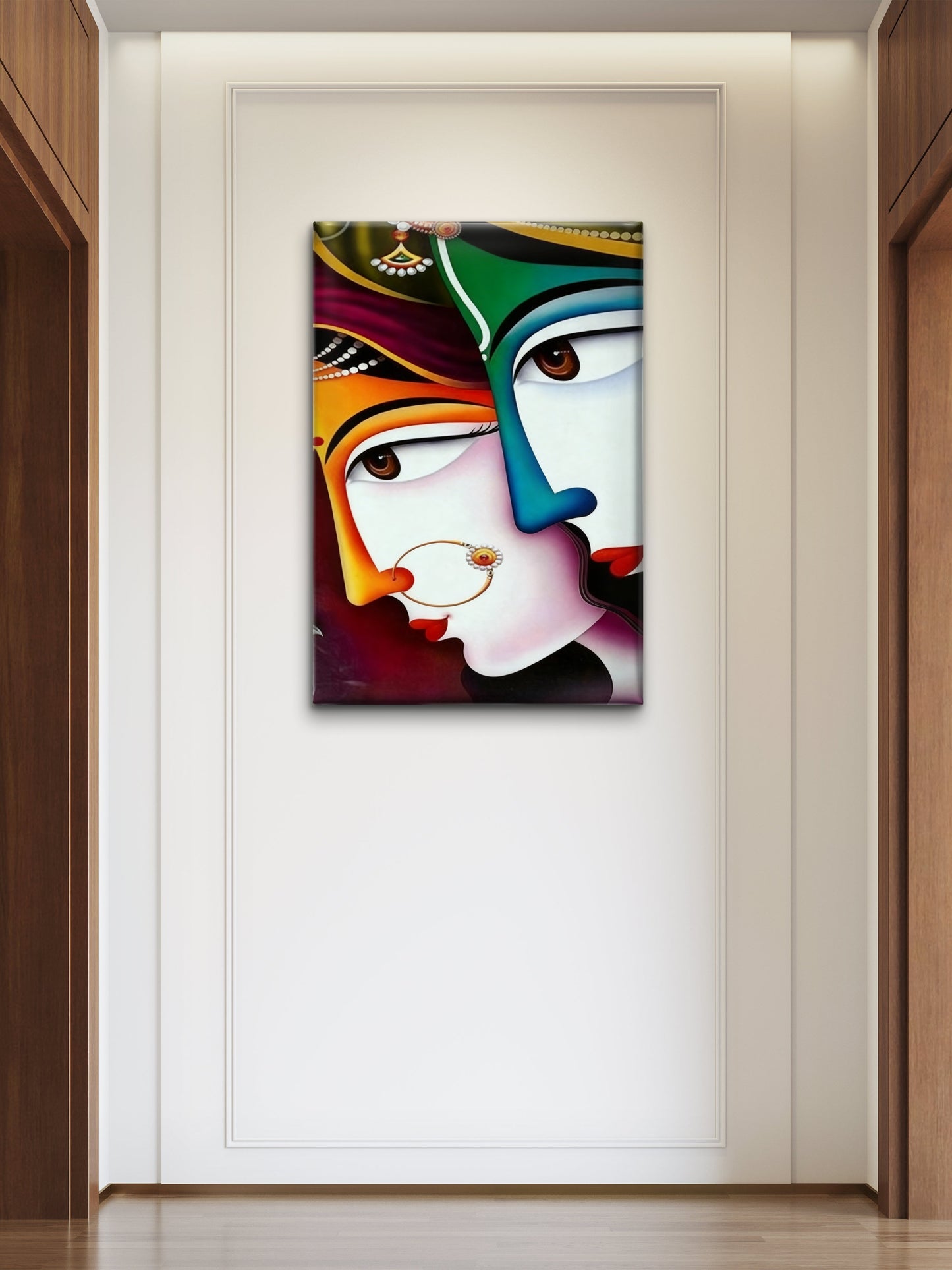 Krishna Divine Love Artwork-Luxurious-Spiritual & Mindful 3D Textured Wall Art | UV Printed Embossed Canvas Wall Frame for Prayer room ,Meditation Space