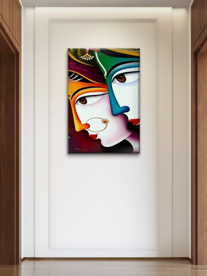 Krishna Divine Love Artwork-Luxurious-Spiritual & Mindful 3D Textured Wall Art | UV Printed Embossed Canvas Wall Frame for Prayer room ,Meditation Space