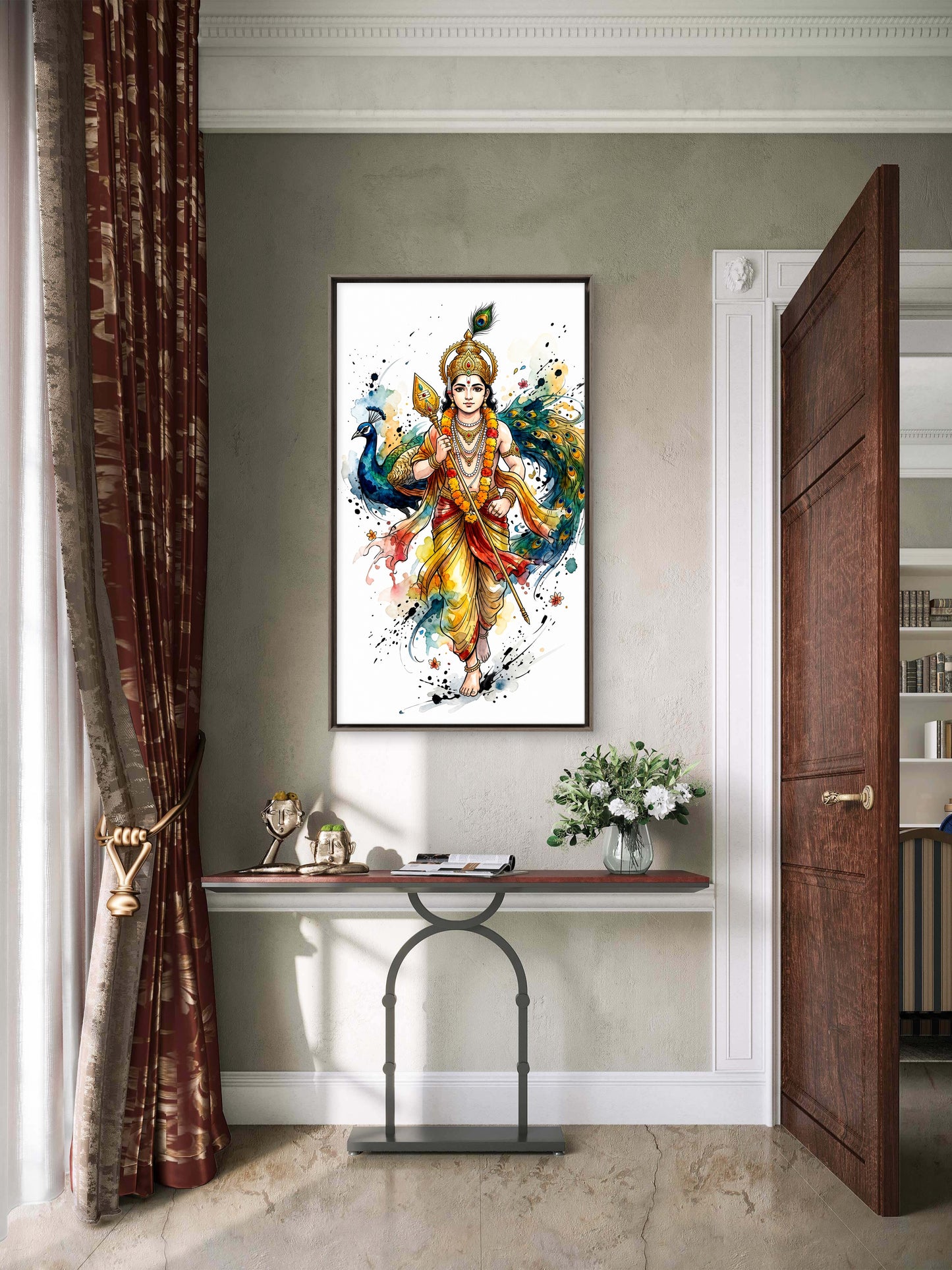 Lord Murugan: The Divine Warrior-Luxurious-Gods and Divine Art 3D Textured Wall Art | UV Printed Embossed Canvas Wall Frame for Home Decor,living Room
