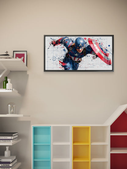 This dynamic piece of Captain America-Luxury-Kids & Whimsical-3D Textured Wall Art | UV Embossed Canvas Wall Frame for Kids room