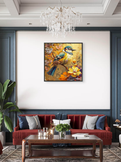 bird on a Flowering Branch-Luxurious-Wildlife & Animals-3D Textured Wall Art | UV Embossed Canvas Wall Frame for Home decor