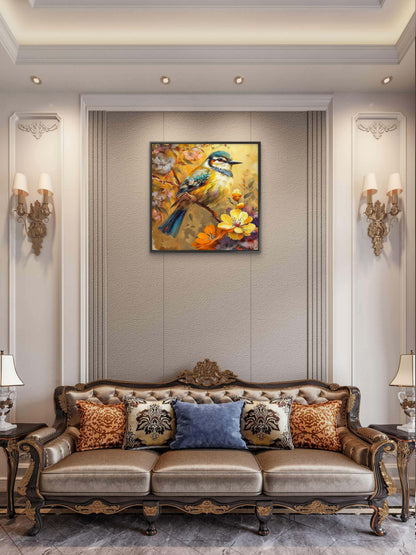 bird on a Flowering Branch-Luxurious-Wildlife & Animals-3D Textured Wall Art | UV Embossed Canvas Wall Frame for Home decor