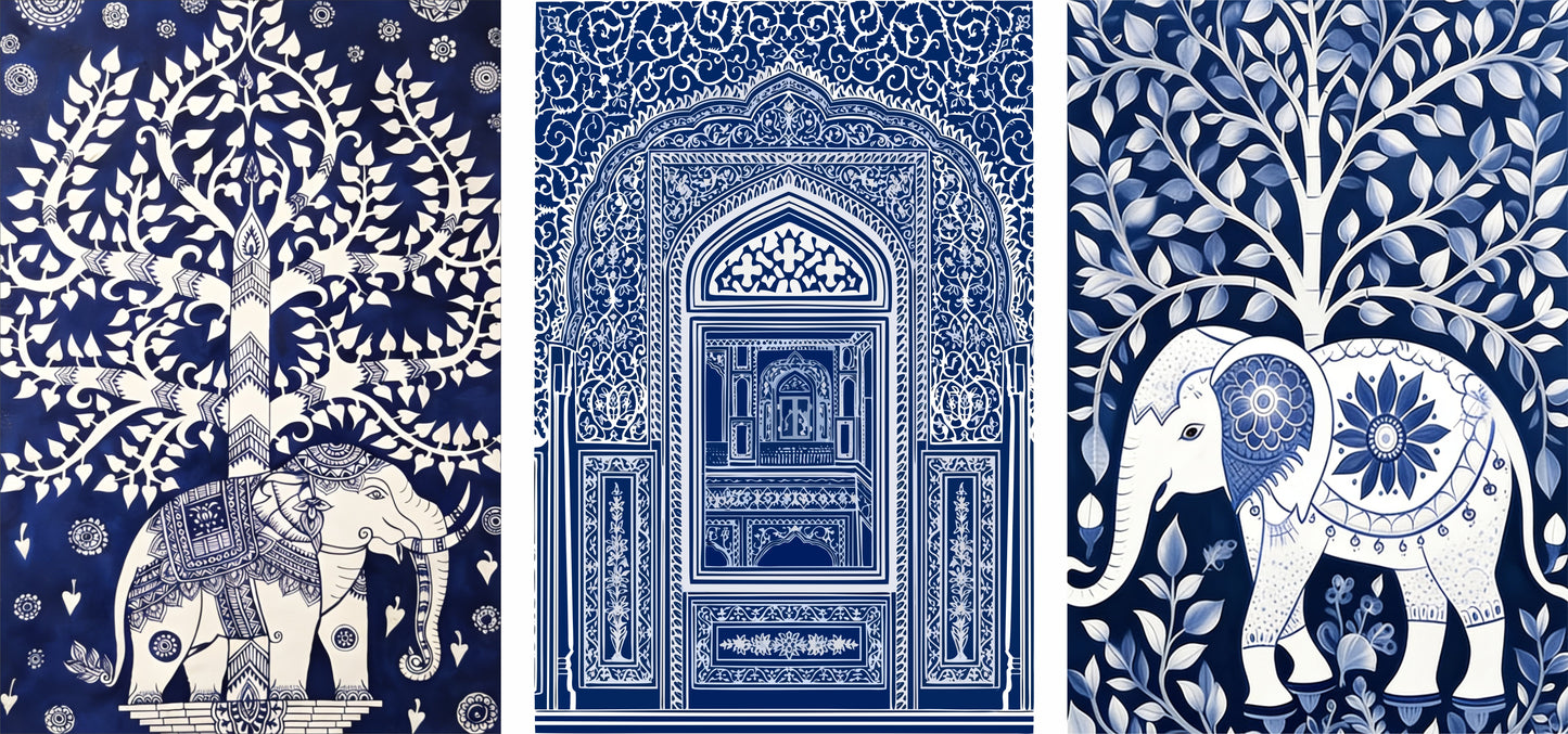 Mughal/Rajasthani architectural and botanical motifs-luxury-3D Textured Wall Art | UV Embossed Canvas Wall Frame for Home decor