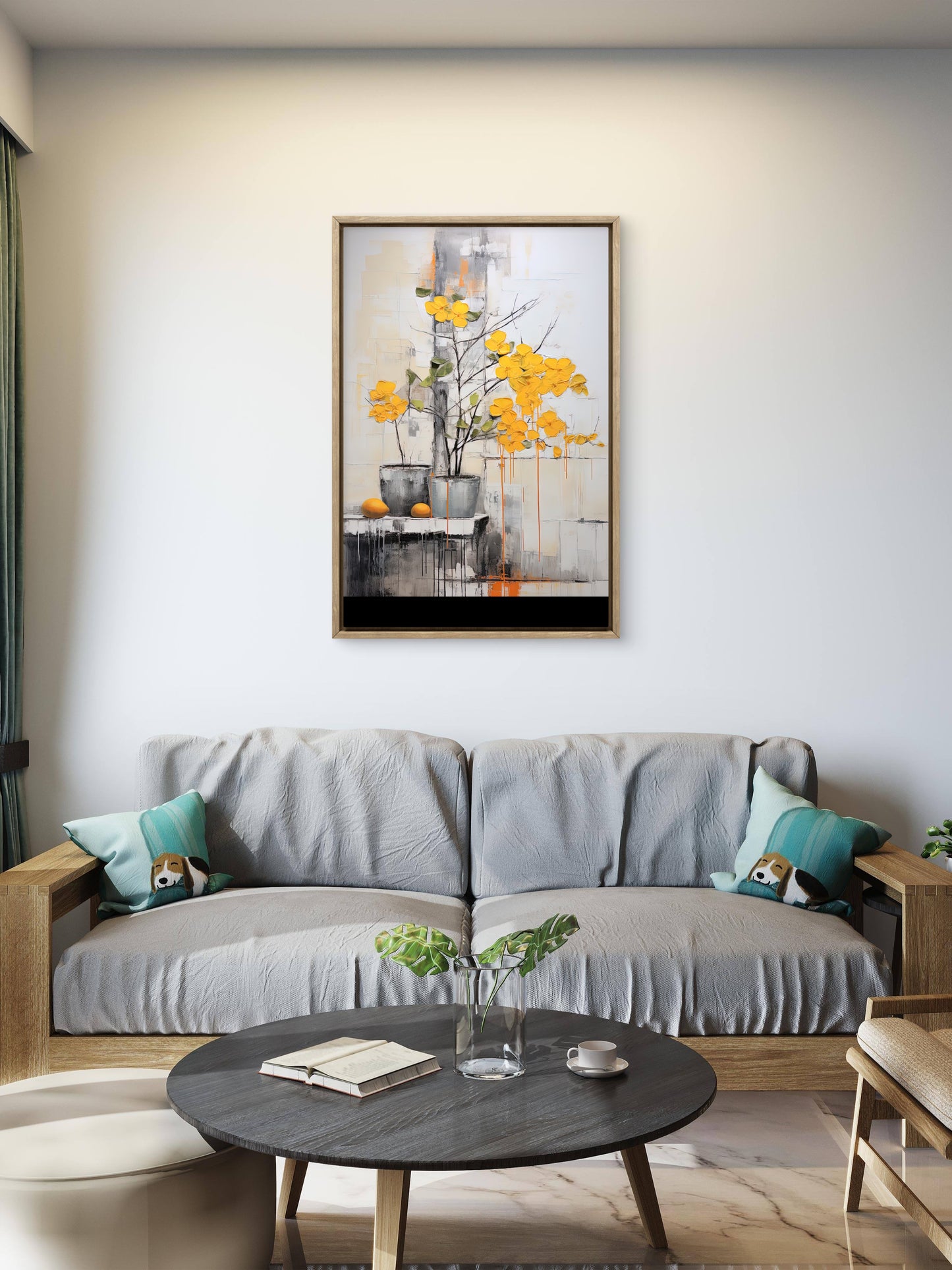 Bright-yellow-flower-premium-Floral & Botanical-3D Textured Wall Art | UV Embossed Canvas Wall Frame for home decor and bed room