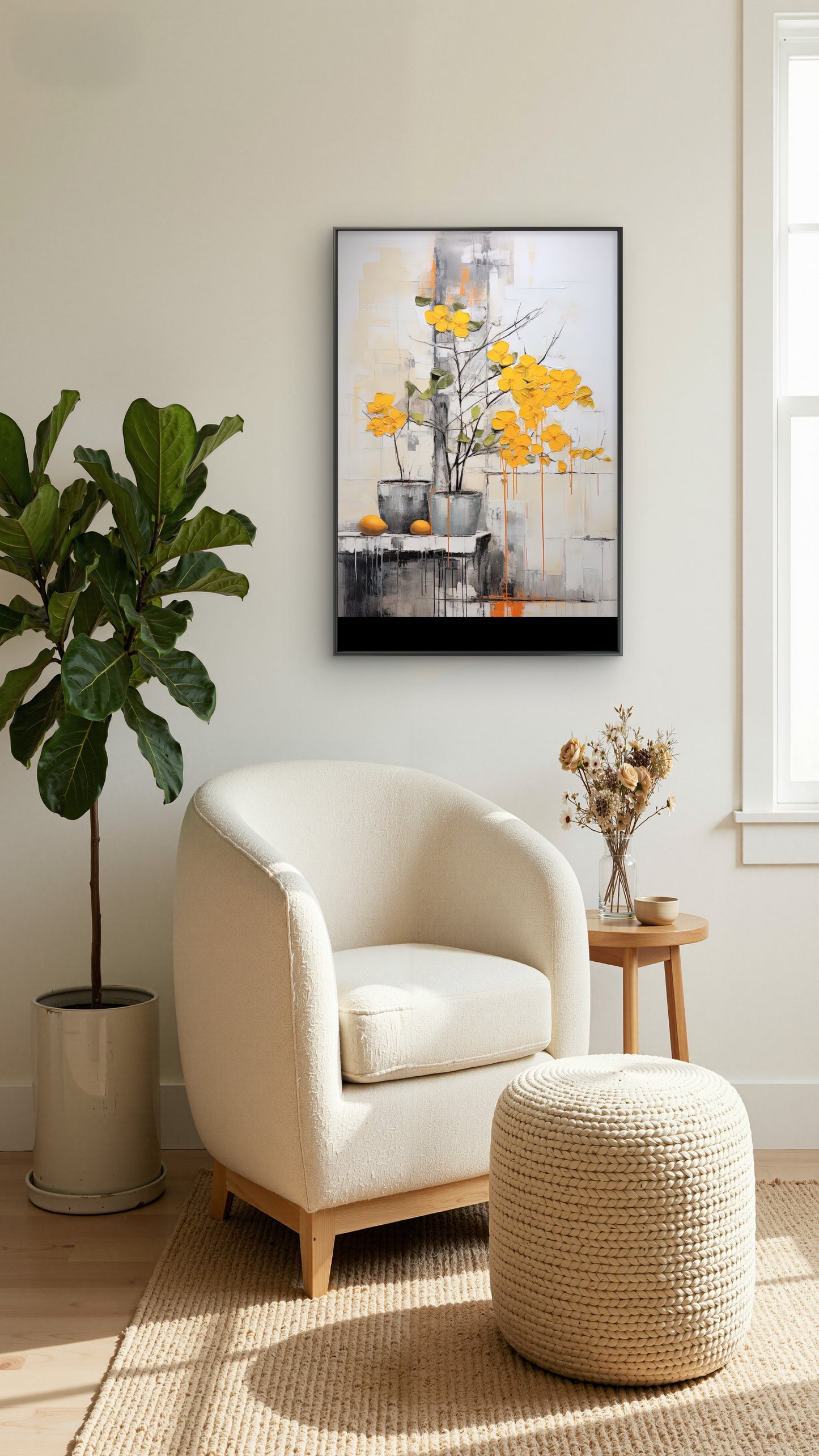 Bright-yellow-flower-premium-Floral & Botanical-3D Textured Wall Art | UV Embossed Canvas Wall Frame for home decor and bed room
