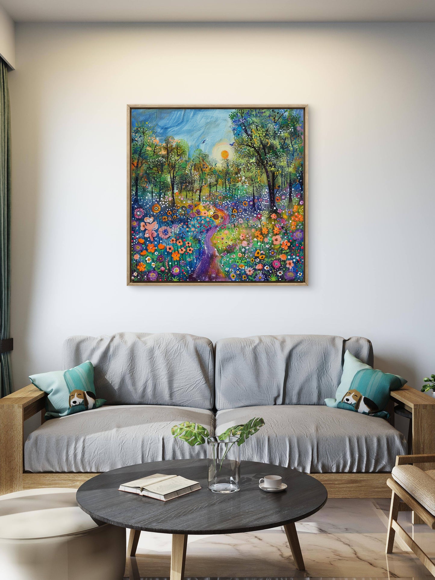Brilliant-day-bloom-filled-glade-Luxury-Floral & Botanical-3D Textured Wall Art | UV Embossed Canvas Wall Frame for home decor and living room