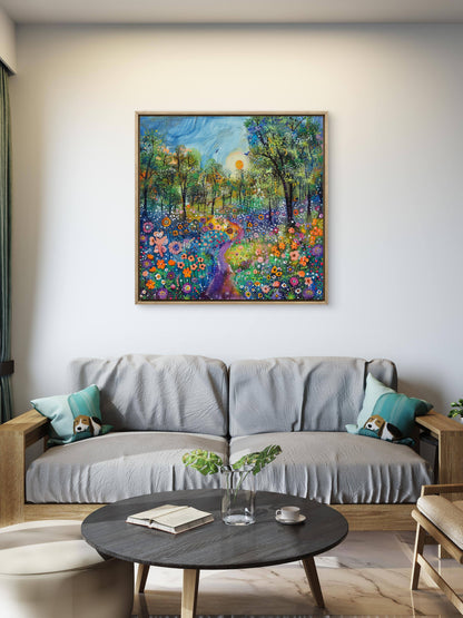 Brilliant-day-bloom-filled-glade-Luxury-Floral & Botanical-3D Textured Wall Art | UV Embossed Canvas Wall Frame for home decor and living room