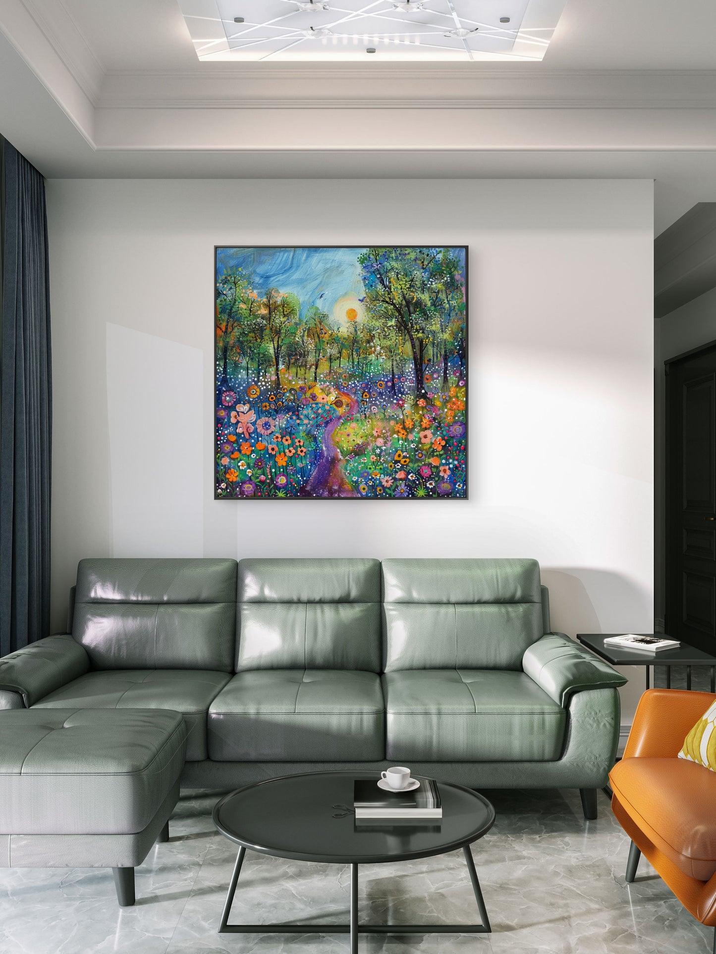 Brilliant-day-bloom-filled-glade-Luxury-Floral & Botanical-3D Textured Wall Art | UV Embossed Canvas Wall Frame for home decor and living room