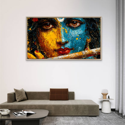 The Dual Essence: Radha Krishna-Luxurious-Gods and Divine Art 3D Textured Wall Art | UV Printed Embossed Canvas Wall Frame for Home Decor,living Room