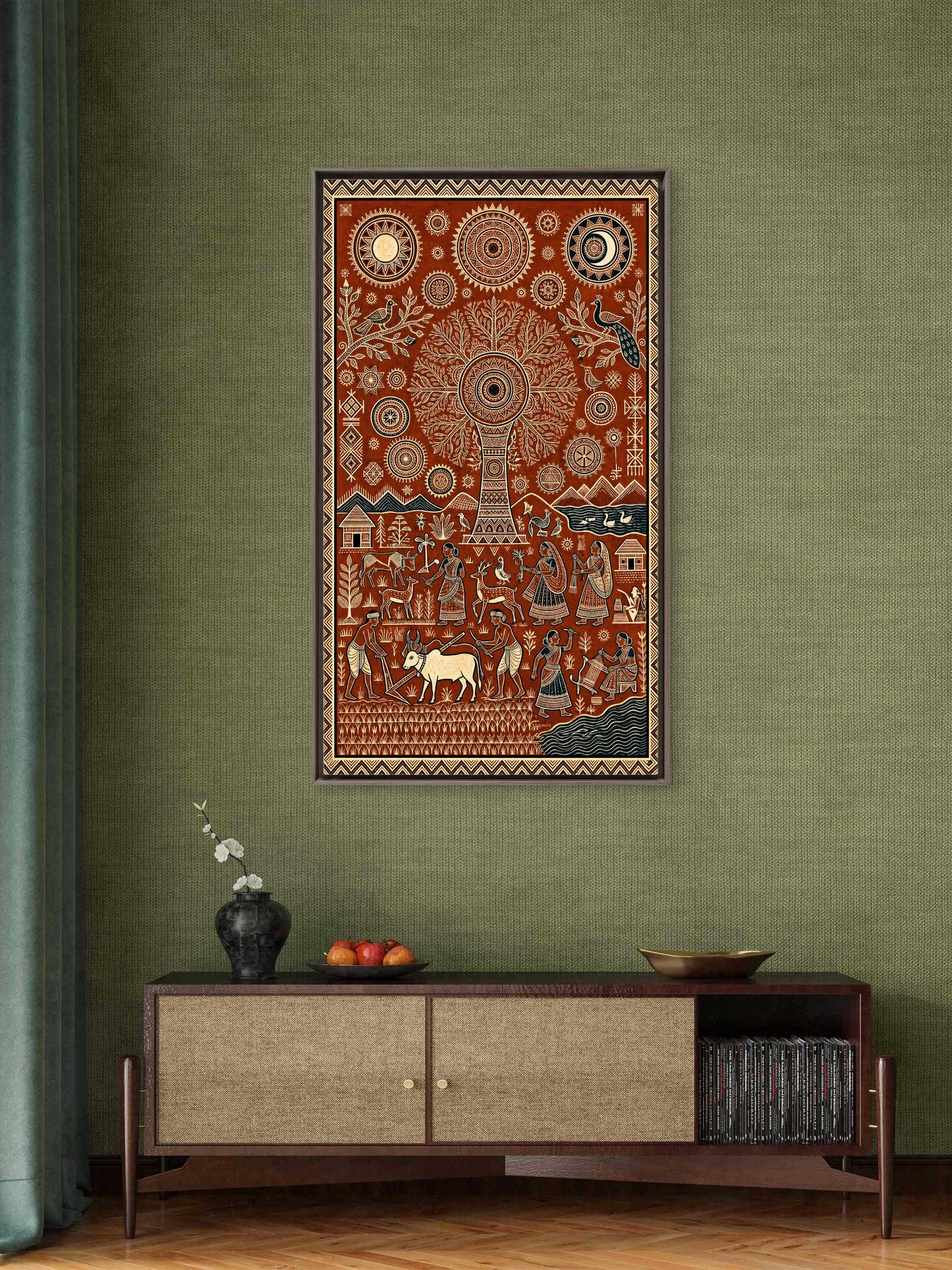 Sacred Roots: The Cosmic Tree of Life-Luxurious-Indian Culture &  Folk Art 3D Textured Wall Art | UV Printed Embossed Canvas Wall Frame for Home Decor,living Room