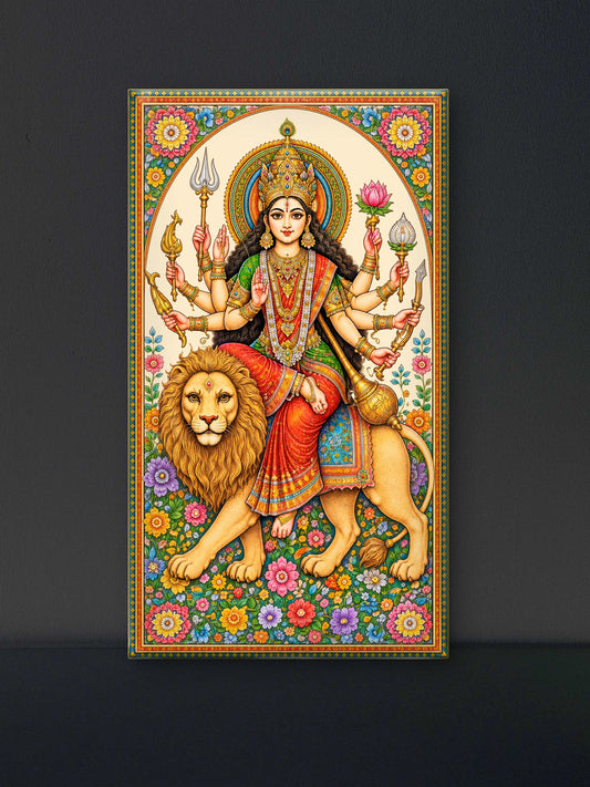 The Hindu goddess Durga-Luxurious-Spiritual & Mindful-3D Textured Wall Art | UV Embossed Canvas Wall Frame for Home decor