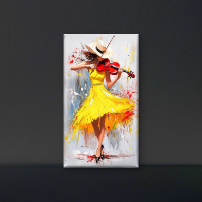 Expressive Woman Playing Red Violin Luxurious-Lifestyle & Hobbies-3D Textured Wall Art | UV Embossed Canvas Wall Frame for Home decor and living room