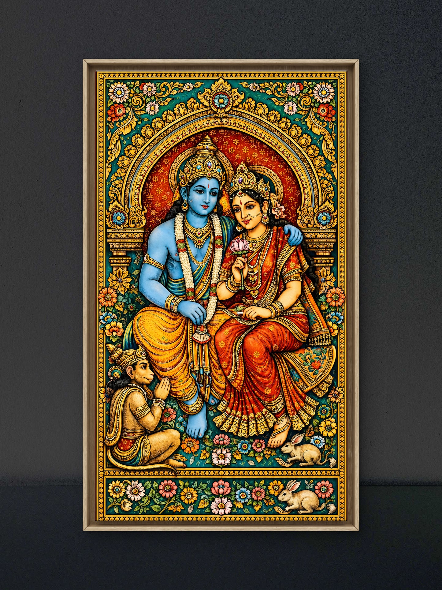 Divine Love and Devotion: The Traditional Splendor of Ram Darbar-Luxurious-Gods and Divine Art 3D Textured Wall Art | UV Printed Embossed Canvas Wall Frame for Home Decor,living Room