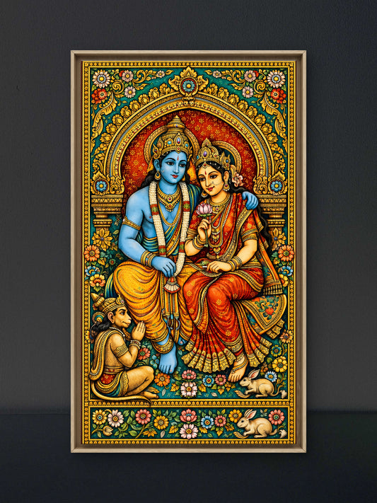 Divine Love and Devotion: The Traditional Splendor of Ram Darbar-Luxurious-Gods and Divine Art 3D Textured Wall Art | UV Printed Embossed Canvas Wall Frame for Home Decor,living Room