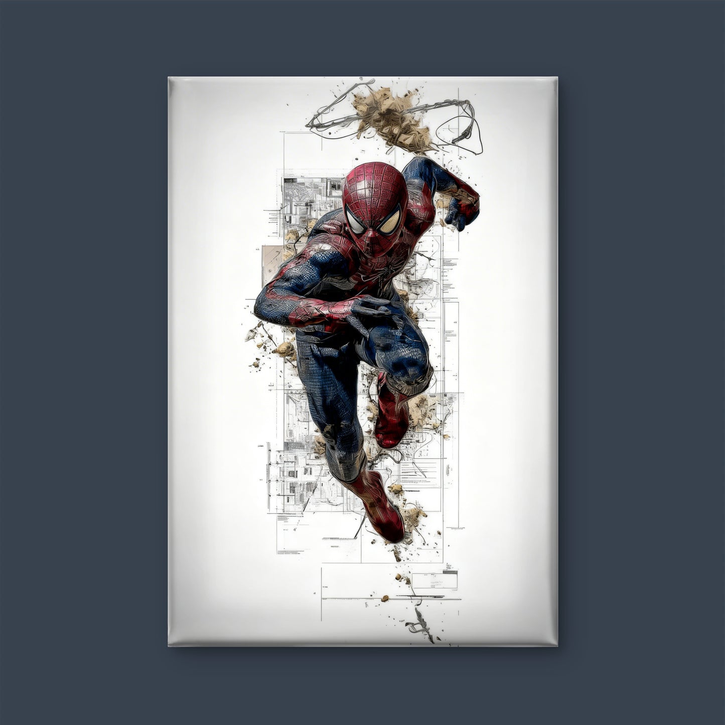 This dynamic piece of Spider-Man-Premium-Kids & Whimsical-3D Textured Wall Art | UV Embossed Canvas Wall Frame for Kids room