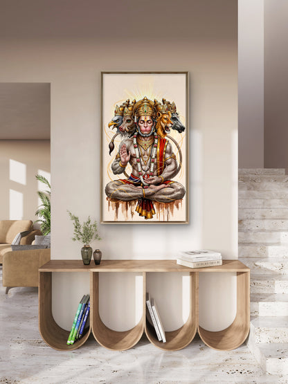 Panchamukhi Hanuman-Luxurious-Gods and Divine Art 3D Textured Wall Art | UV Printed Embossed Canvas Wall Frame for Home Decor,living Room