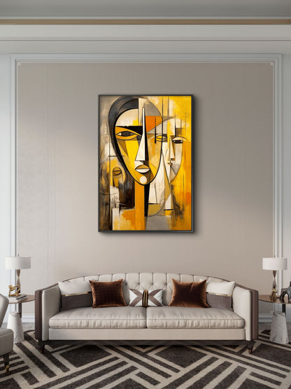Yellow and Grey Face -Luxurious-Modern Art & Abstract| 3D Textured Wall Art | UV Printed Embossed Canvas Wall Frame for Office,Meditation Space