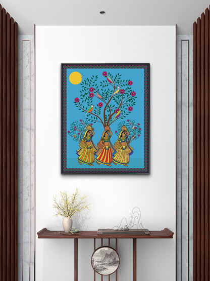 traditional-madhubani-Luxurious-Indian Culture &  Folk Art 3D Textured Wall Art | UV Printed Embossed Canvas Wall Frame for Home Decor,living Room