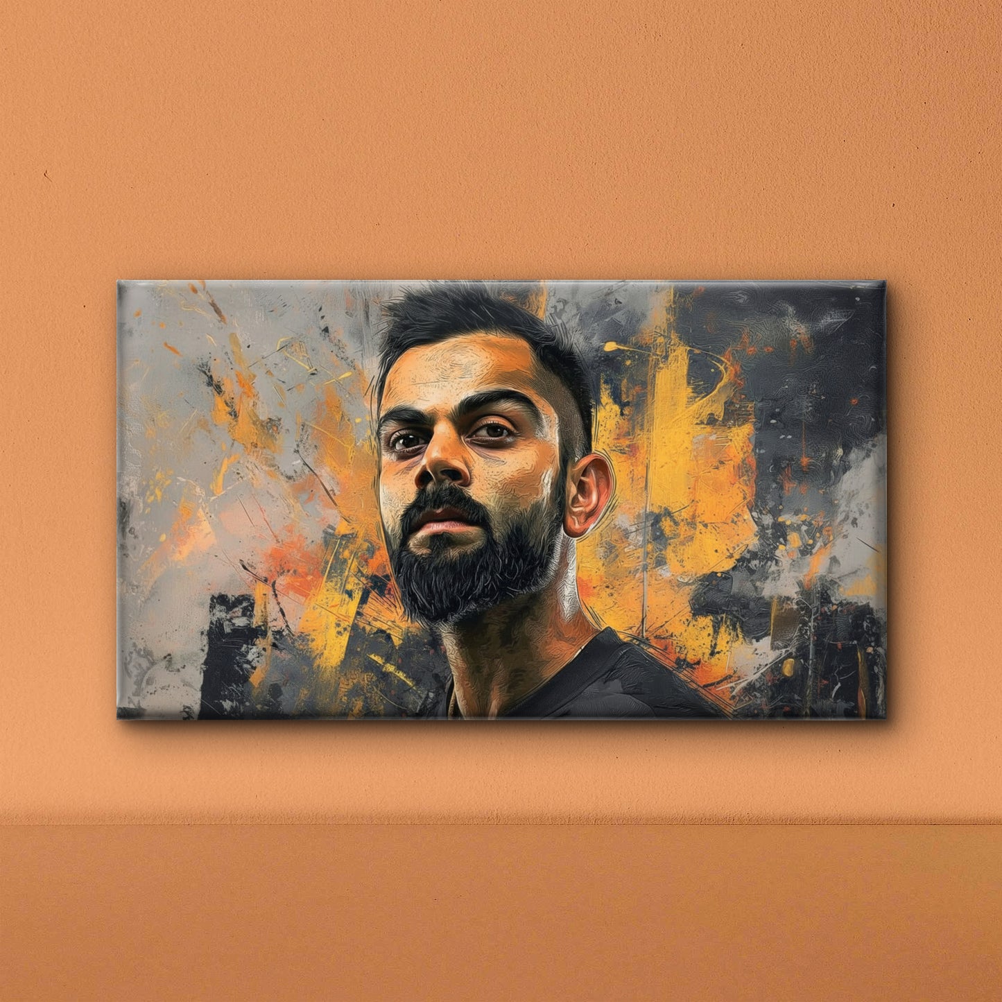 Virat Kohli Abstract Landsacpe-Luxurious-Lifestyle & Hobbies-3D Textured Wall Art | UV Embossed Canvas Wall Frame for Kids room and Sports area