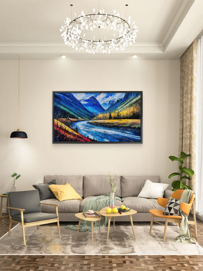 a small house on the shore of a mountain lake-Luxurious-Nature and landscape | 3D Textured Wall Art | UV Printed Embossed Canvas Wall Frame for Home Decor,Living Room