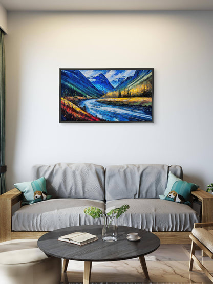 a small house on the shore of a mountain lake-Luxurious-Nature and landscape | 3D Textured Wall Art | UV Printed Embossed Canvas Wall Frame for Home Decor,Living Room