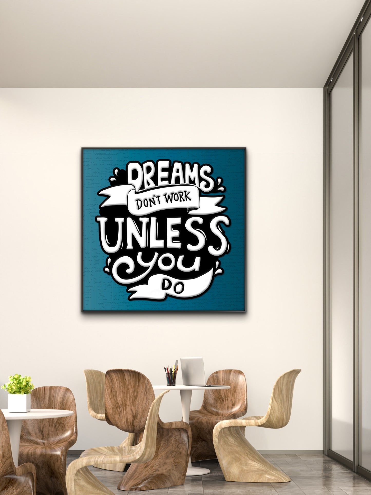 dreams Don't work unless you do-Luxurious-Motivational & Typography| 3D Textured Wall Art | UV Printed Embossed Canvas Wall Frame for Office,Meditation Space