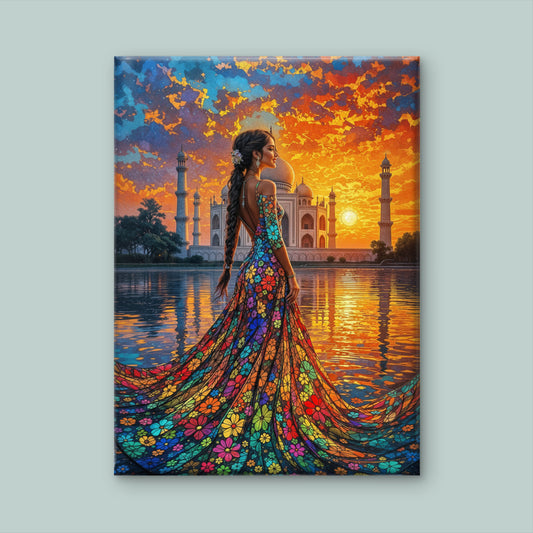 The Floral Gown at the Taj-Luxury-Kids & Whimsical-3D Textured Wall Art | UV Embossed Canvas Wall Frame for Kids room