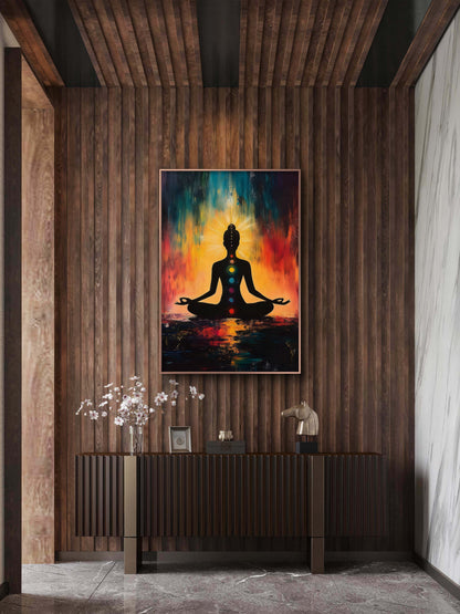 The Seven Chakras in Meditation-Luxurious-Serenity & Wellness-3D Textured Wall Art | UV Embossed Canvas Wall Frame for Meditation Space