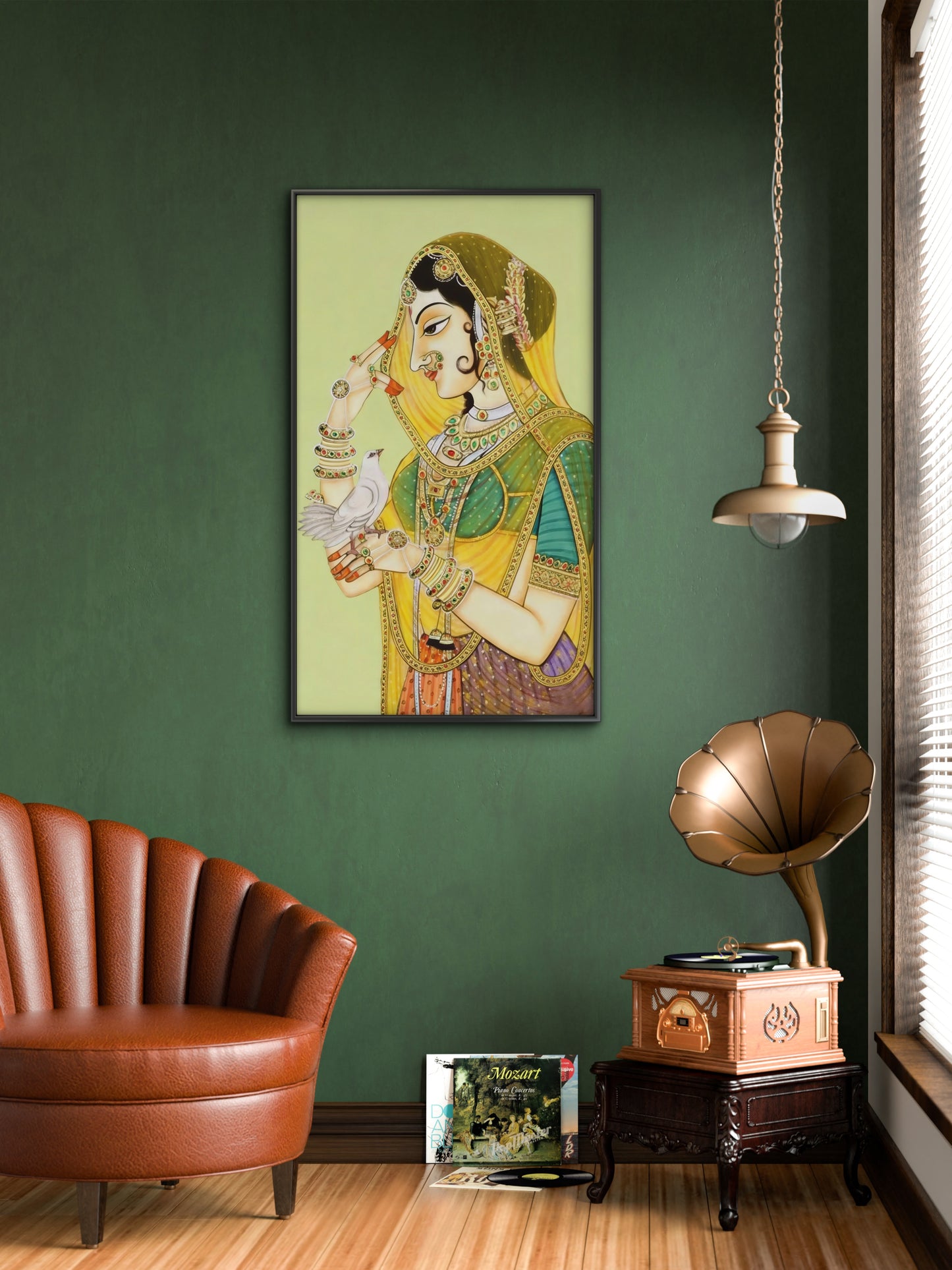 traditional-indian-Digiatl-painting-of-a-woman-Luxurious-Indian Culture &  Folk Art 3D Textured Wall Art | UV Printed Embossed Canvas Wall Frame for Home Decor,living Room